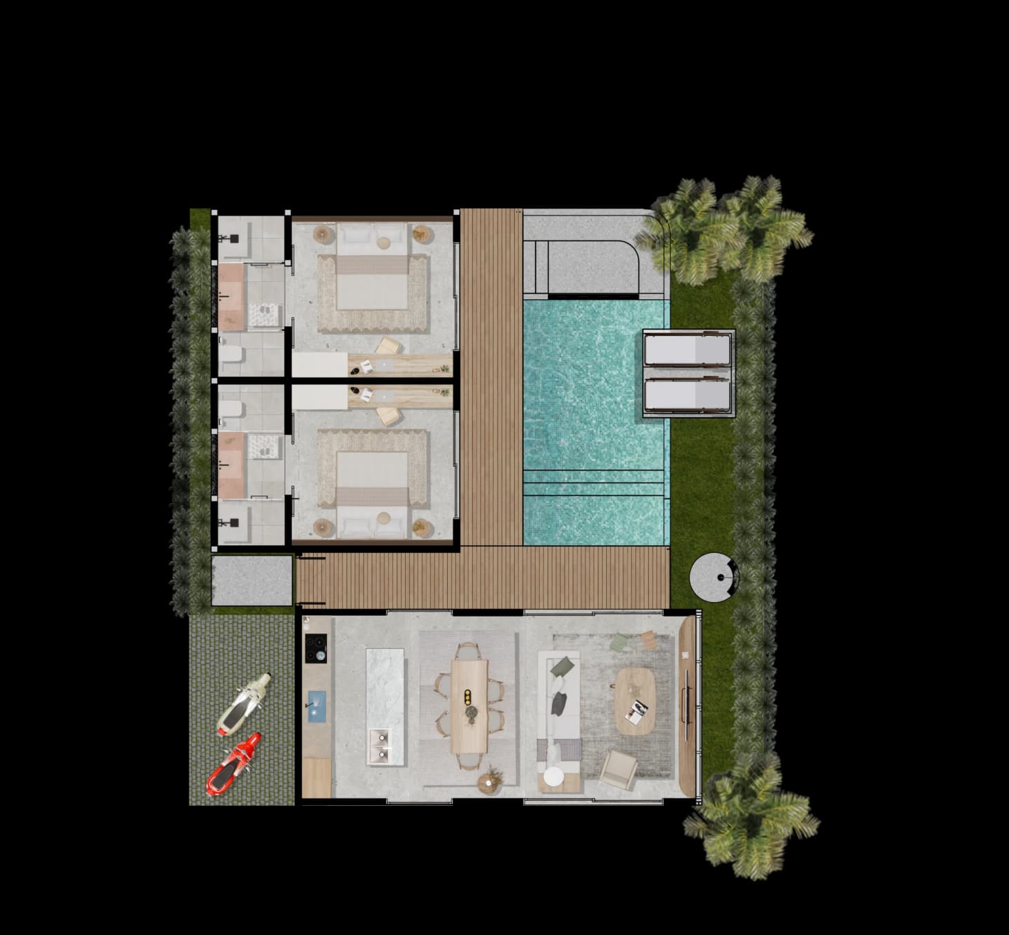 2 bedroom floor plan - villa for sale in central kuta