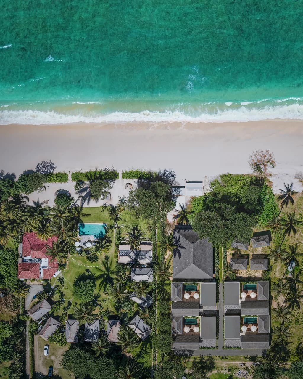 Beachside Villas in Serangan Lombok drone shot showing the beach