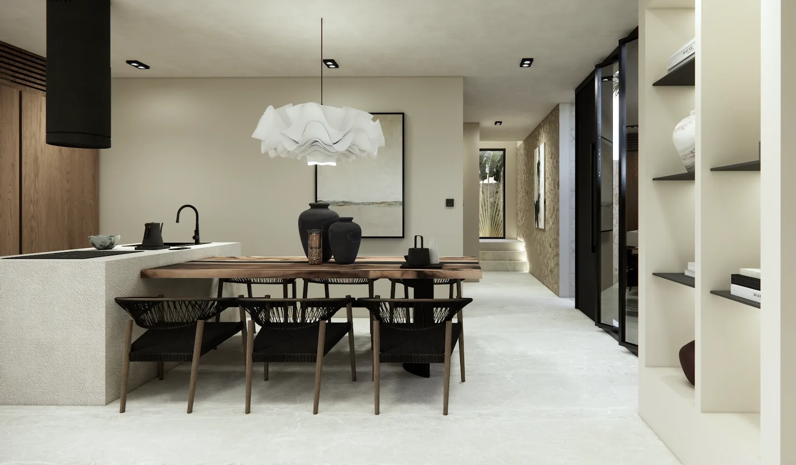 Dining and kitchen area oriented to the ocean in an Are Guling seaview villa for sale