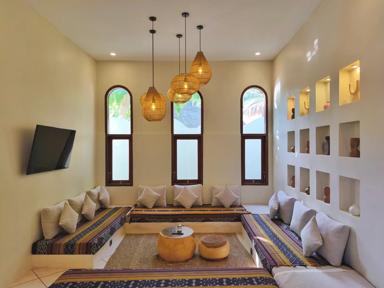 Enclosed air-conditioned living area of the built villa for sale in Kuta