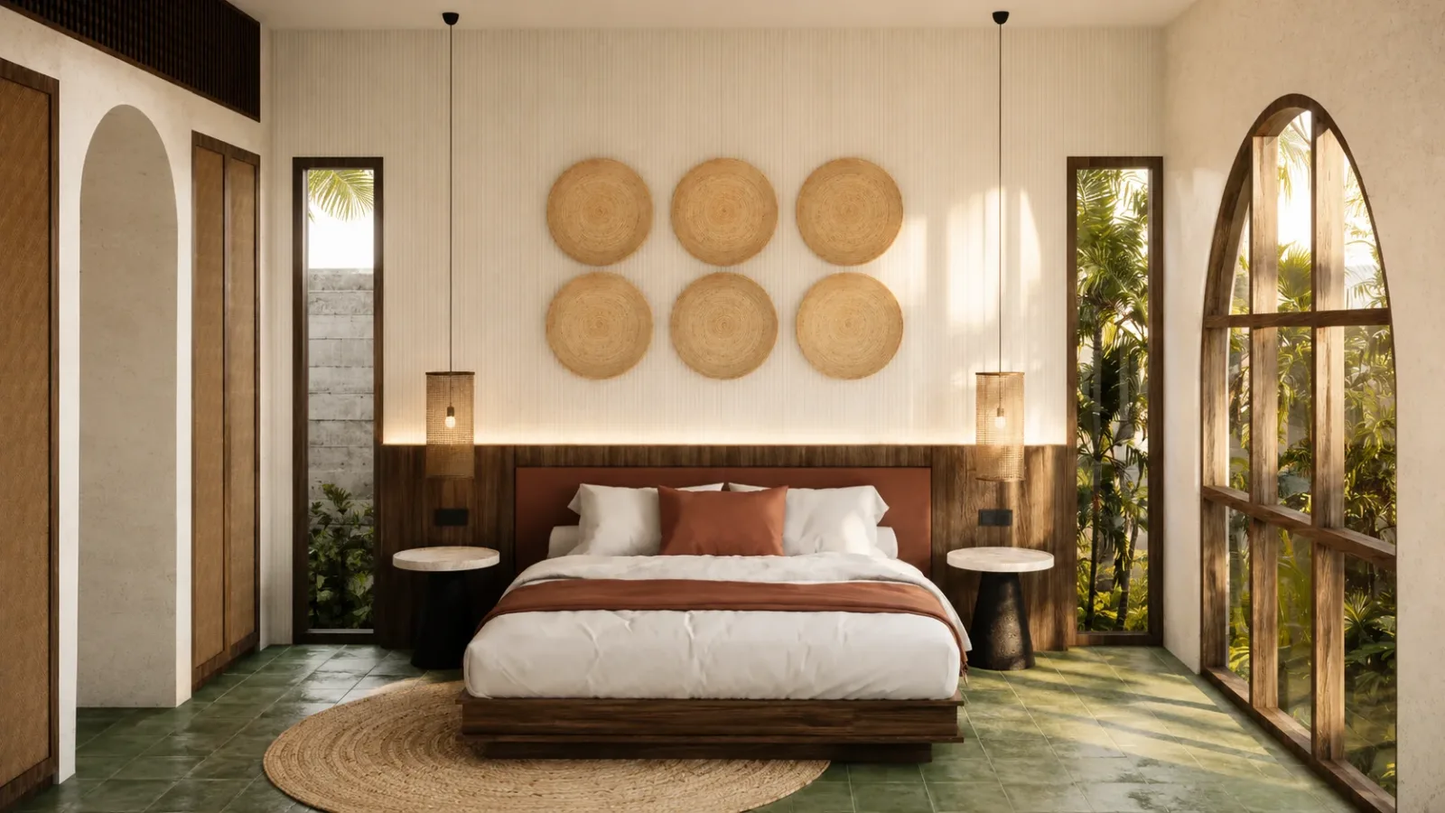 Bedroom of a Kuta tropical villa for sale with handcrafted finishes and natural light